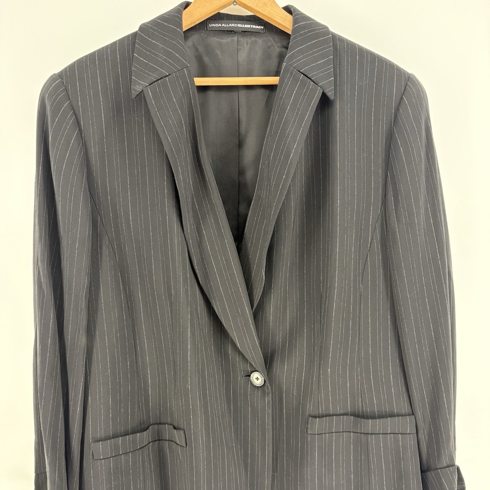 VTG Linda Allard Ellen Tracy Woman's Wool Blend Blazer Black & White Stripe